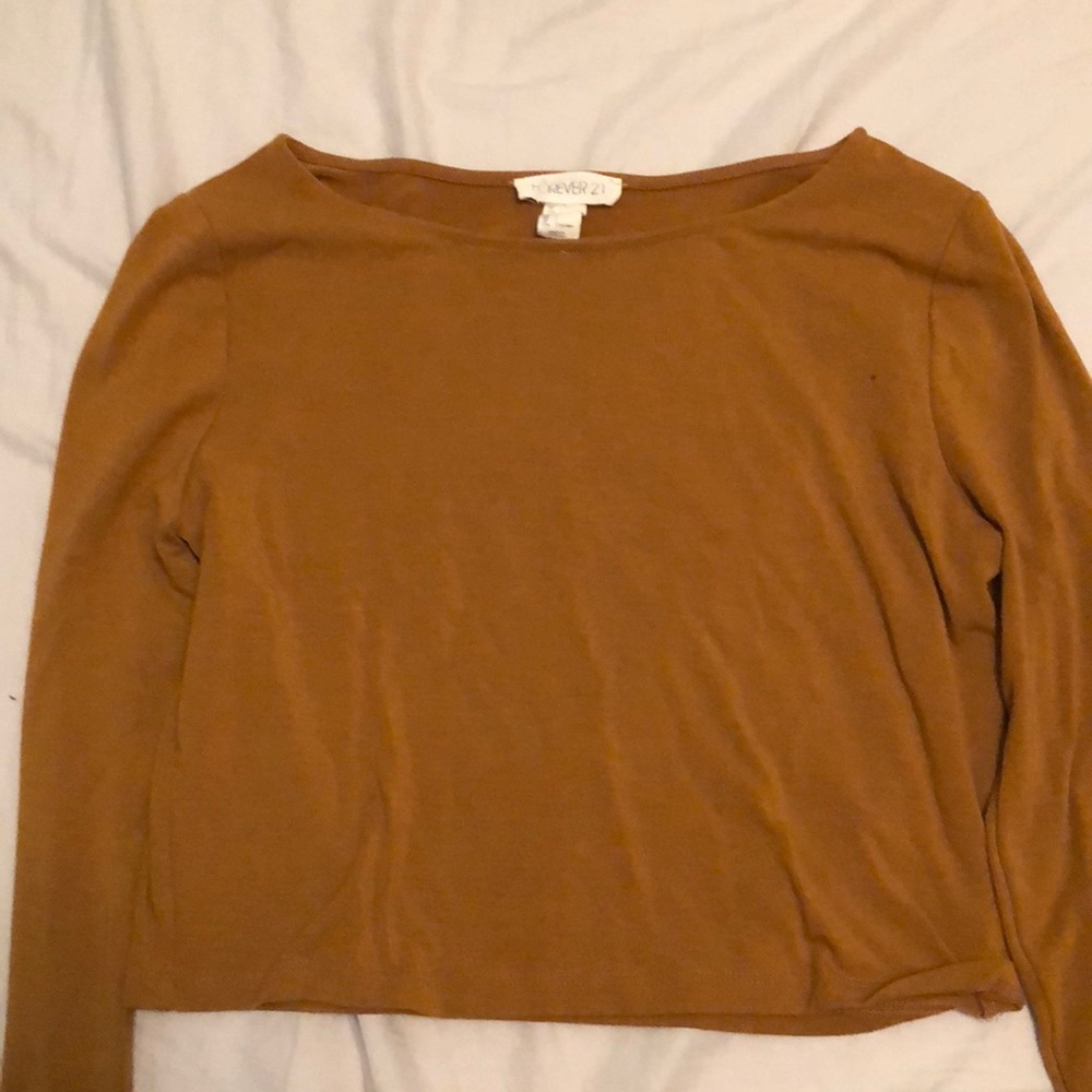 Brown Long-Sleeve Crop Top
